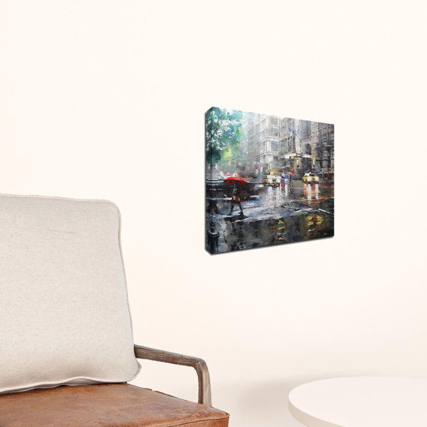 HomeRoots Manhattan Red Umbrella On Canvas Print Wayfair